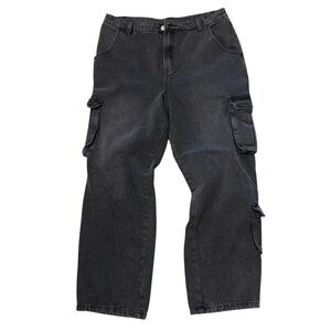 J for Justify~Womens Black Cargo Pants‎ Wide Leg Jeans ~Large